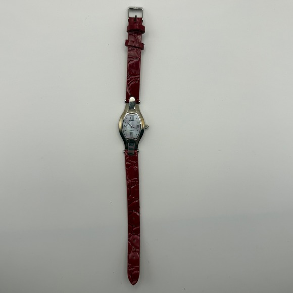 Women's Coldwater Creek Quartz Watch Mother of Pearl Dial Red Faux Crocodile - Picture 8 of 9